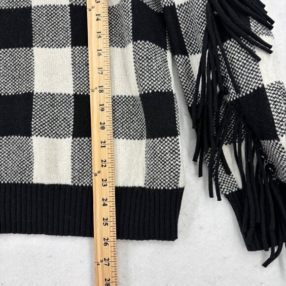 Ralph Lauren Fringe Sweater Size M Black White Buffalo Plaid Wool Blend - Picture 8 of 11